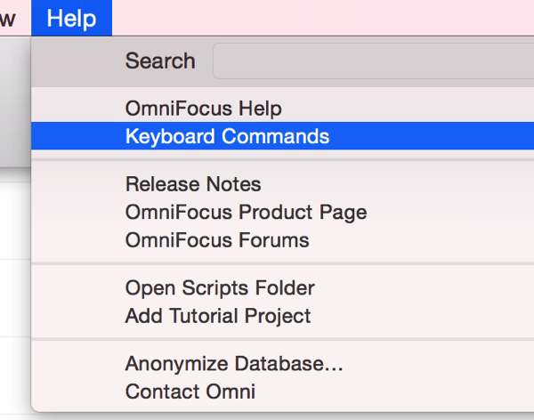 Omnifocus2 keyboard commands